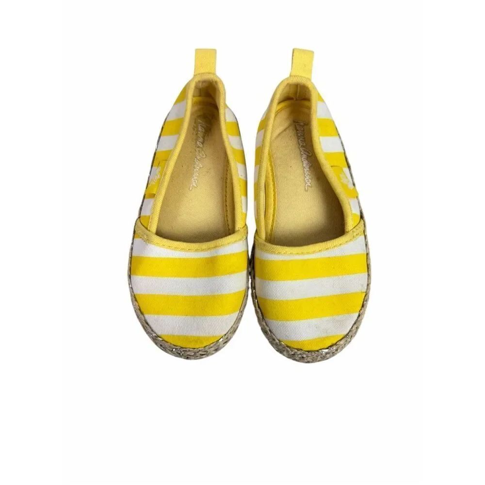 Hanna Andersson Girls size 9  Emelie striped espadrille flats Yellow White